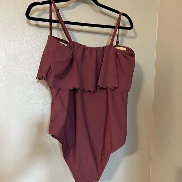 Kona Sol One Piece Ruffle Front Mauve Swimsuit Size XL - Picture 8 of 13